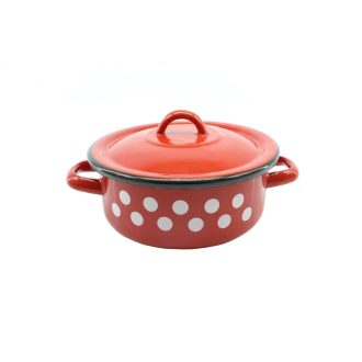 Zománcozott Lábas+Fedő 17cm Piros Dekor