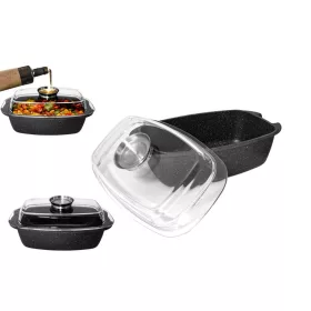   MEYERHOFF LÁBAS SZÖGLETES FEKETE ÜVEG FEDŐVEL 6L 32CM 1DB