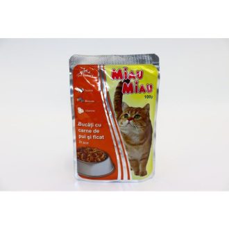 Miau Miau Nedves Macskaeledel 100g, Csirke & Máj, Adult