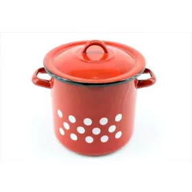 FAZÉK+FEDŐ ZOMÁNCOZOTT PIROS DEKOR 21CM 1DB
