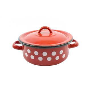 Zománcozott Lábas+Fedő 19cm Piros Dekor