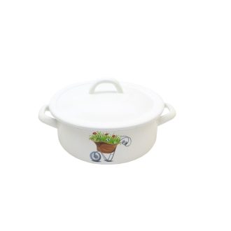 Zománcozott Lábas+Fedő 22cm Piros Dekor