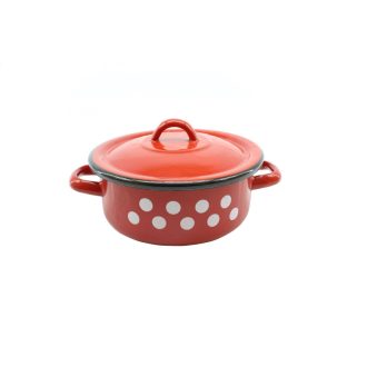 Zománcozott Lábas+Fedő 15cm Piros Dekor