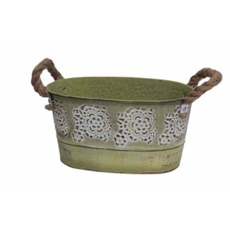   Bádog Kaspó Ovális Kötélfülű 140-B-344 - (20*12)*10.5H*(17*9)cm