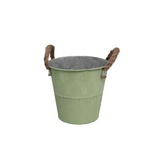   Bádog Kaspó Zöld Kötélfülű 140-B-366 - D15*14.3H*D11cm