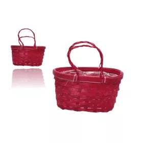 Fonott Kosár Ovál Füles Piros 21*11cm 66-23/P
