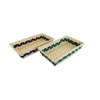 Bambusz Kosár Zöld-Lila Csíkkal 208-29 - 20*35*H7cm