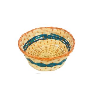 Bambusz Kosár Kerek Narancs-Kék Csíkkal 208-70 - D21*H9cm