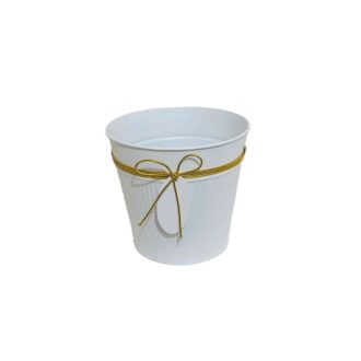 Bádog Kaspó Fehér, Logóval 140-B-102/M - D16,5*H15cm