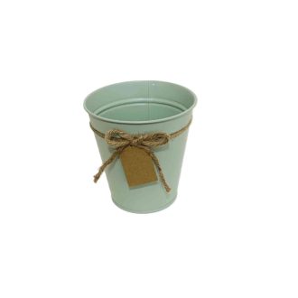   Bádog Kaspó Halványzöld, Kötél Masnival 140-B-104 - D13*H13,5cm