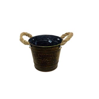 Bádog Kaspó Barna, Kötélfülű 140-B-111 - D14*H12cm