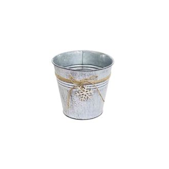   Bádog Kaspó Kerek Hópihe Fadekorral 140-B-22-80/S - D13/9*H12cm