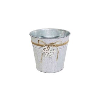   Bádog Kaspó Kerek Hópihe Fadekorral 140-B-22-80/M - D18/13*H16,5cm