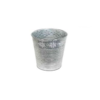   Bádog Kaspó Szürke Hópihés 140-B-22-45/M - D15/11*H14,5cm