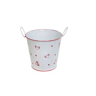   Bádog Kaspó Fehér Szivecskés 140-B-22-60/L - D18/13*H16,5cm