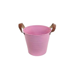 Bádog Kaspó Pink, Bõrfüles 140-B-22-05 - D18/13*H16cm