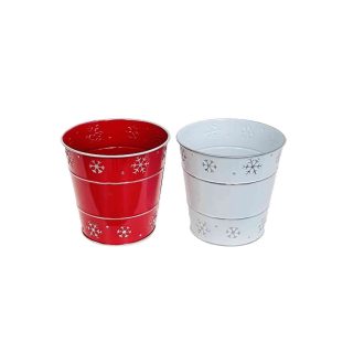   Bádog Kaspó Fehér-Piros Mix, Hópihés 140-B-22-08/M - D15/11*H14,5cm 80/2