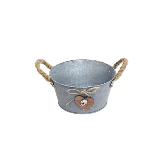   Bádog Kaspó Kerek, Szív Logóval 140-B-22-92 - D18/14*H9cm