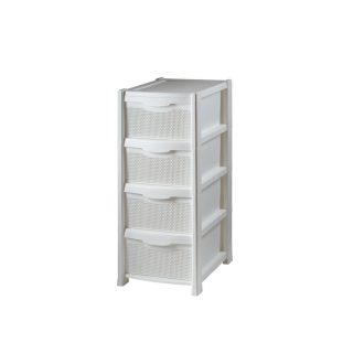   Szekrény Rattan 4 Fiókos Fehér Összeszerelve (1/#_10/rkl)