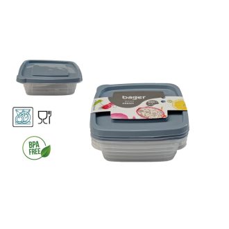   Ételes Tároló Doboz Szett Szögletes 3 Darabos 3*990ml BG-659
